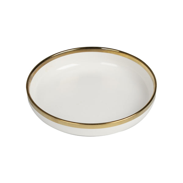 White bowl with gold border