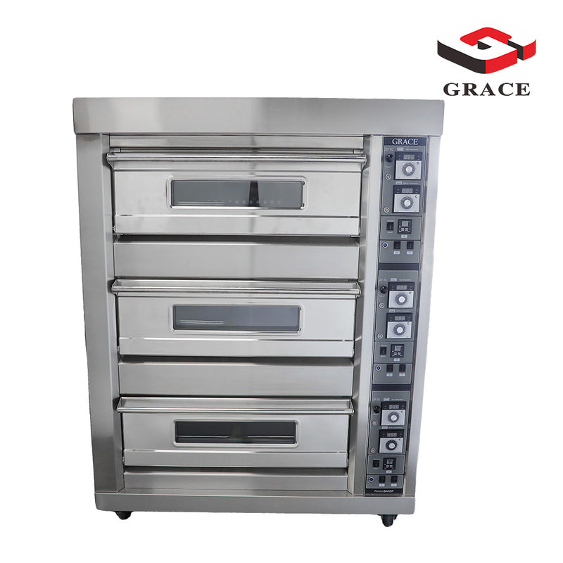 Commercial Industrial Bakery Electric and Gas Deck Pizza Bread 3 Deck 6 Trays Baking Oven - Guangdong Grace Kitchen Equipment Co., Ltd