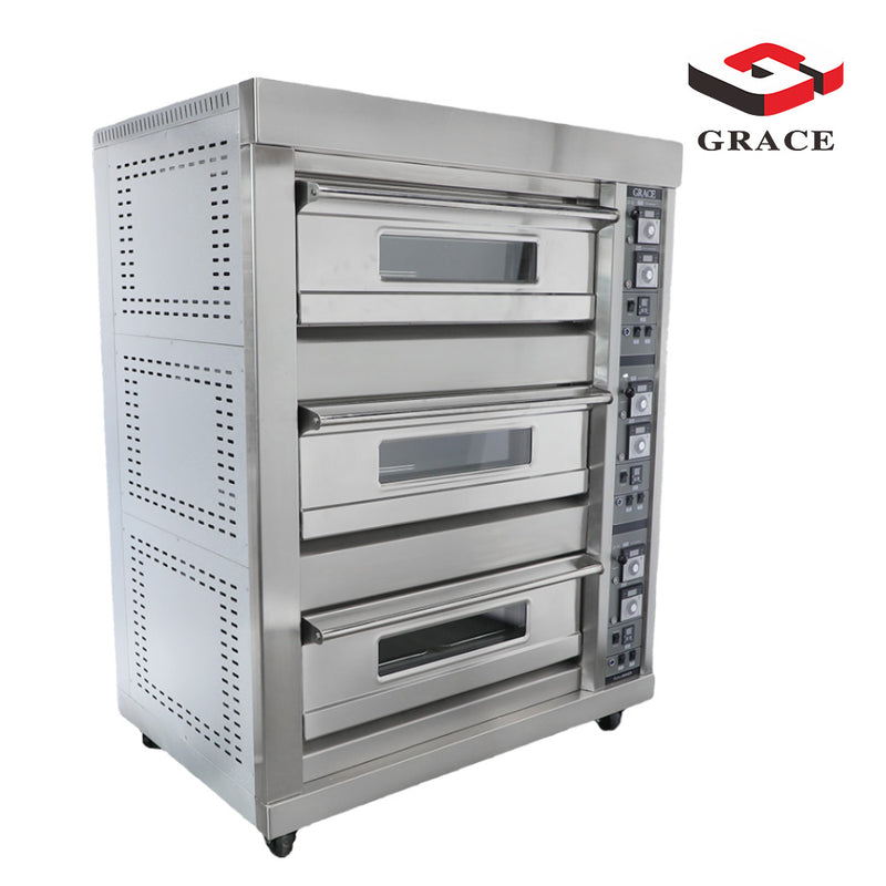 Commercial Industrial Bakery Electric and Gas Deck Pizza Bread 3 Deck 6 Trays Baking Oven - Guangdong Grace Kitchen Equipment Co., Ltd