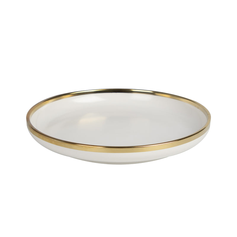 White bowl with gold border