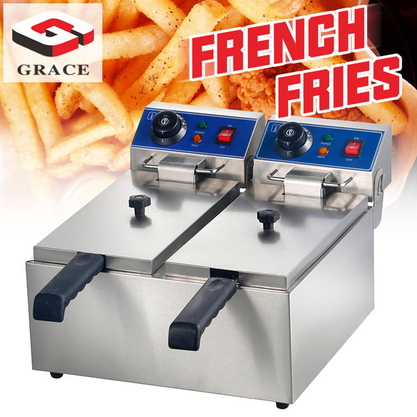 16L Dual Pot Stainless Steel Electric Commercial Countertop Deep Fryer