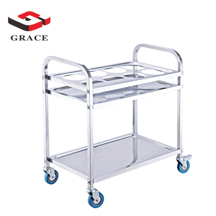 Hotel Stainless Steel Wheelbarrow Custom Wholesale Restaurant Stainless Steel Double Three Floors Hand Push Dining Car