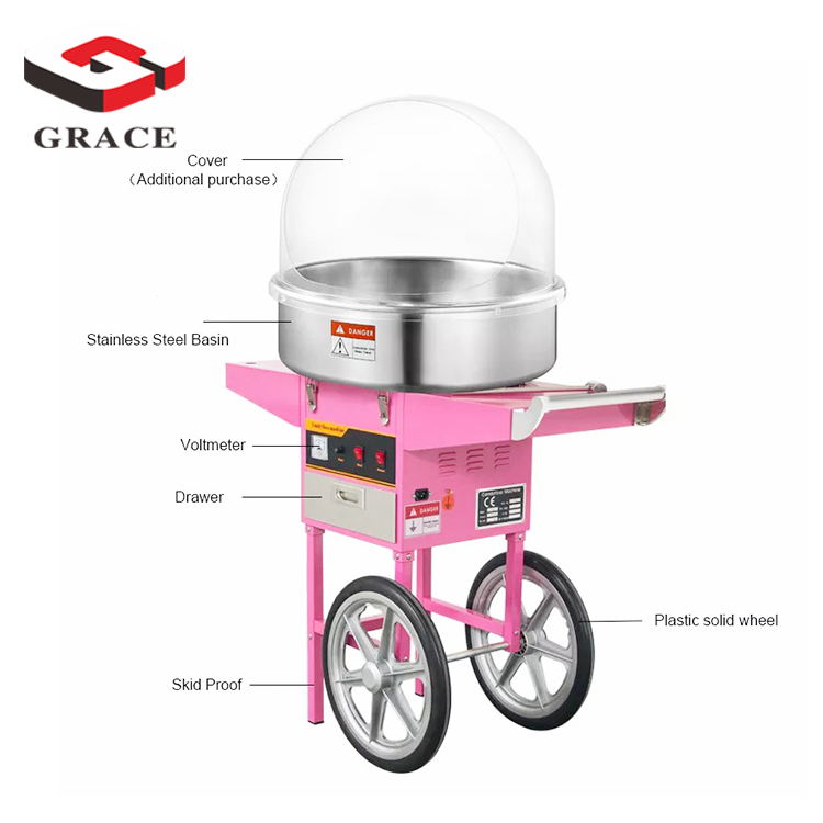 Commercial Easy Operating Cotton Candy Machine Candy Floss Maker with Cart