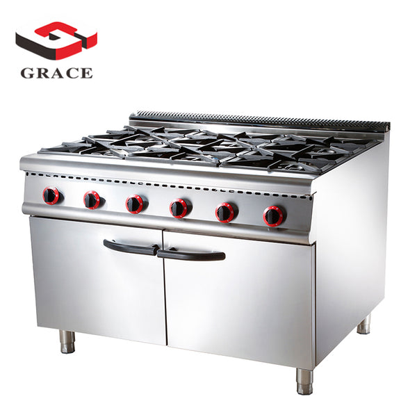 Grace Commercial Food Service Kitchen Equipment Stainless Steel 6 Burners Gas Cooking Range With Oven