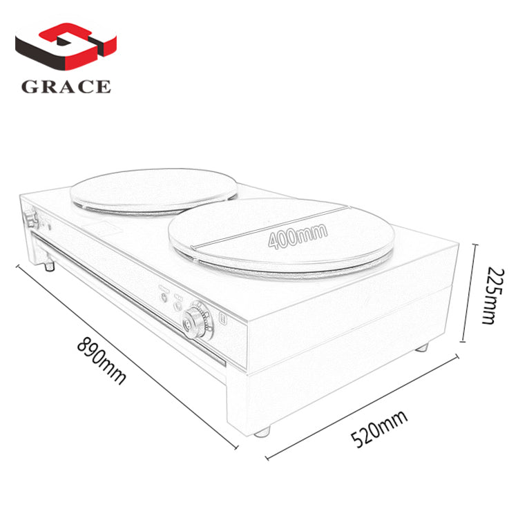 Grace Professional Stainless Steel Commercial Non-Stick Electric Double Crepes Maker