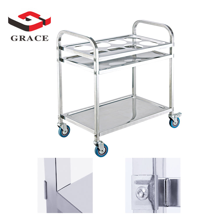 Hotel Stainless Steel Wheelbarrow Custom Wholesale Restaurant Stainless Steel Double Three Floors Hand Push Dining Car